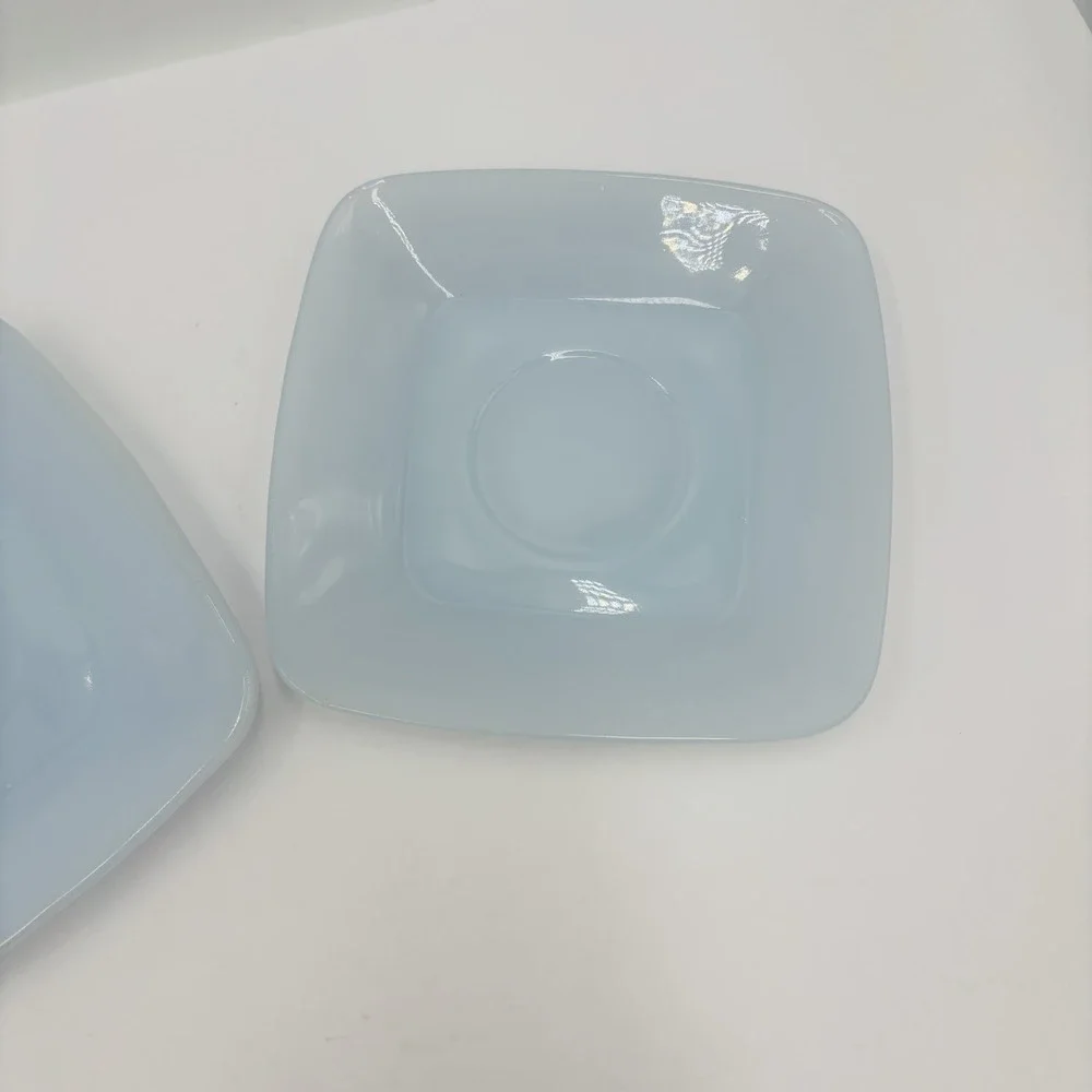 Vintage Fire King Delphite Blue Azurite Charm Square Saucer Plate Lot of 2